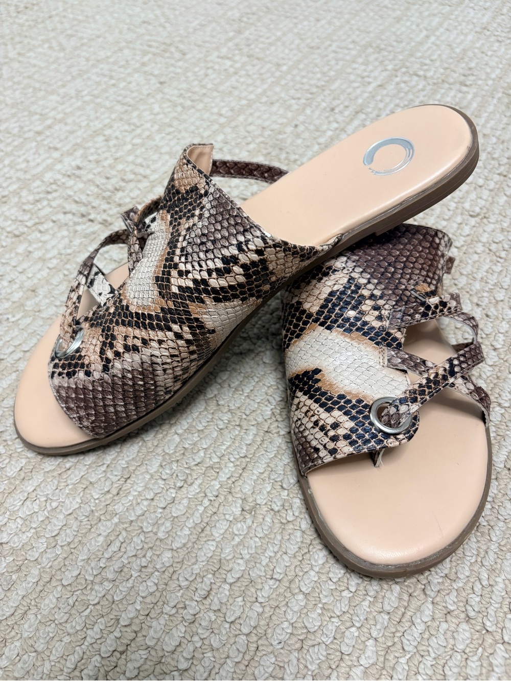 Women’s Snake-Print Slide Sandals with Neutral Brown Tones